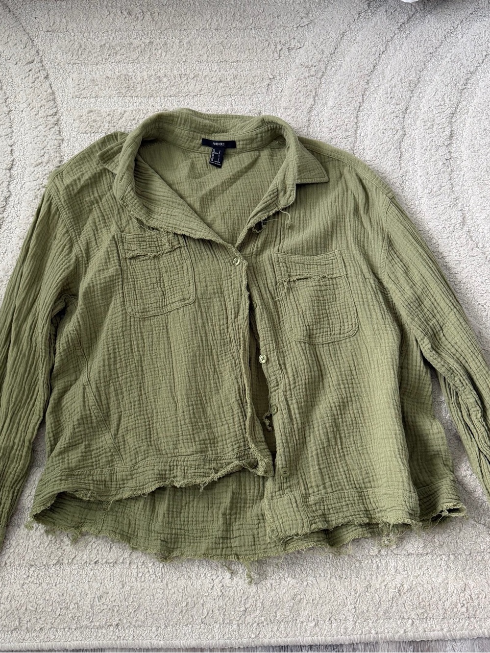Forever 21 Olive Green Gauze Button-Down Shirt